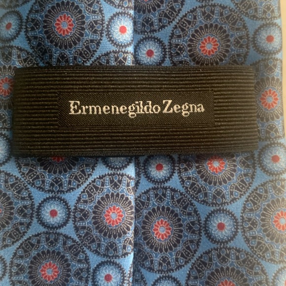 Ermenegildo Zegna Blue Silk Geometric Made In Italy Tie - Picture 3 of 9